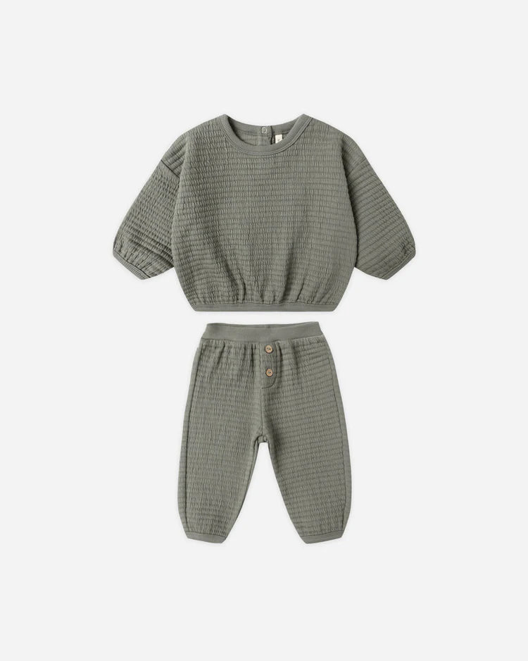 Textured Sweat Set | Forest | Quincy Mae