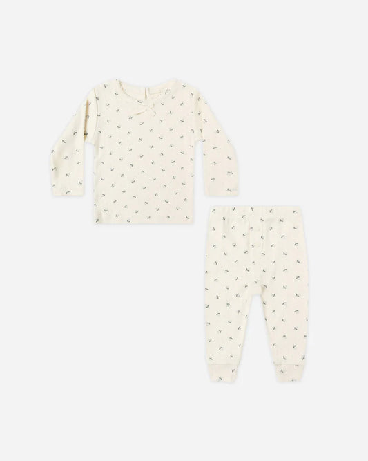 Pointelle Long Sleeve Tee + Legging |  Blue Ditsy | Quincy Mae