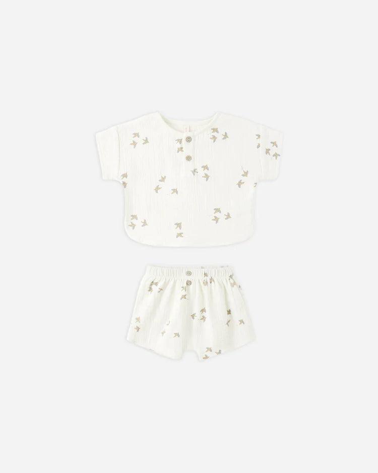 Woven Boxy Top + Short Set | Birds | Quincy Mae