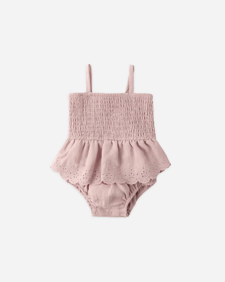 Smocked Skirted Romper | Mauve | Quincy Mae