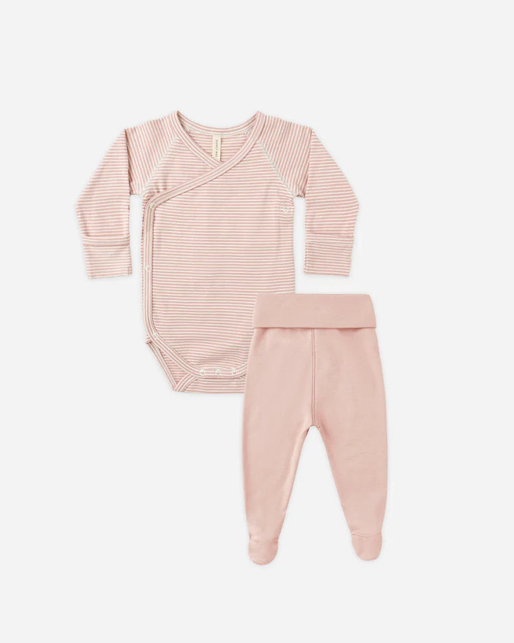 Side Snap Bodysuit + Pant Set | Rose Micro Stripe | Quincy Mae