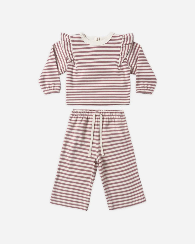 Ruffle Cozy Set | Mulberry Stripe | Quincy Mae