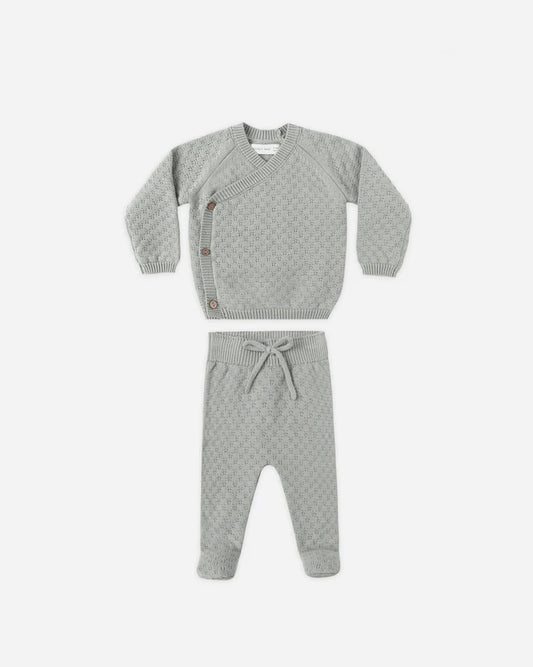 Knit Wrap Top + Pant Set | Steel Blue | Quincy Mae