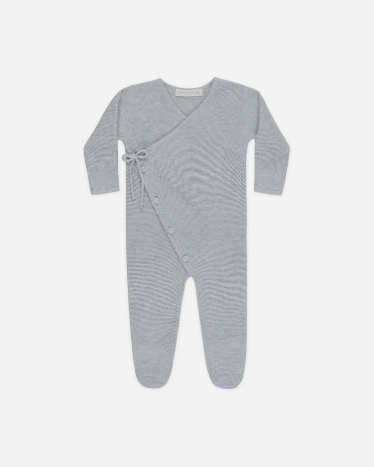 Wrap Knit Footie | Heathered Dusty Blue | Quincy Mae