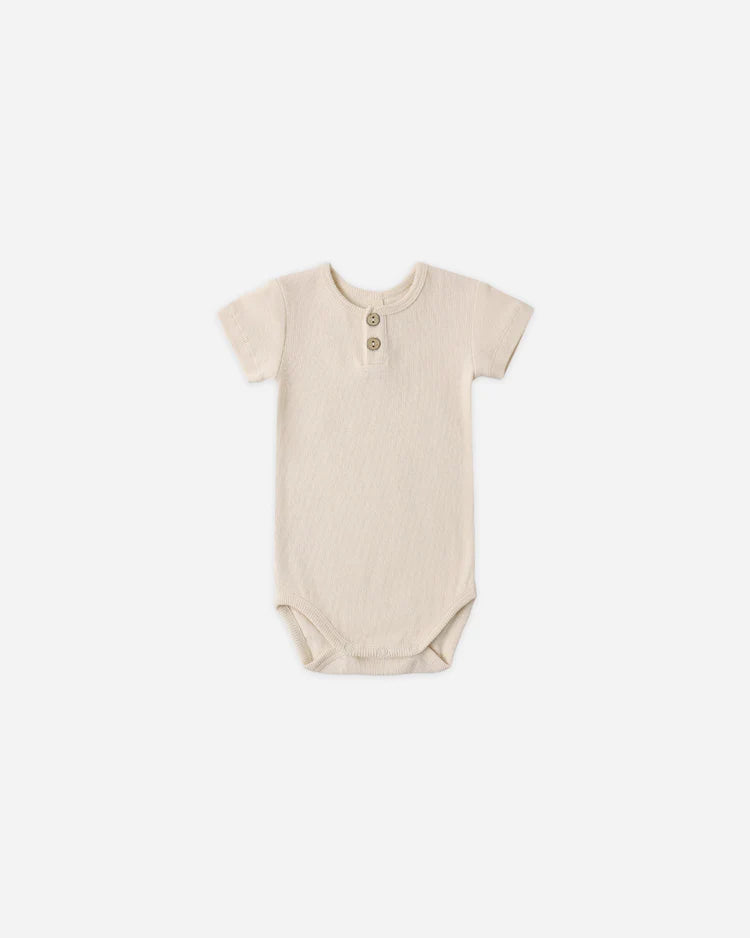 Ribbed Henley Bodysuit | Ecru | Quincy Mae