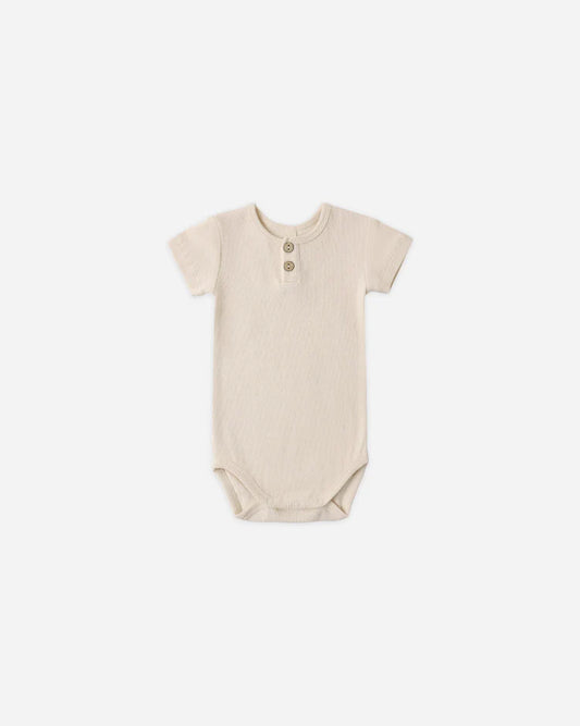 Ribbed Henley Bodysuit | Ecru | Quincy Mae