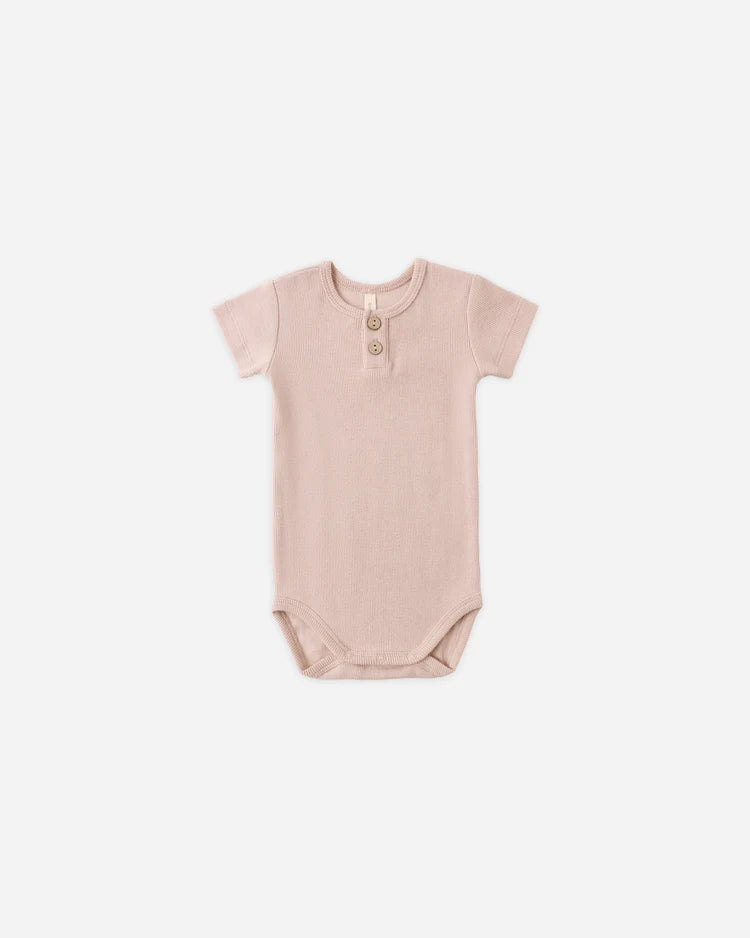 Ribbed Henley Bodysuit | Blush | Quincy Mae
