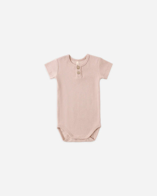 Ribbed Henley Bodysuit | Blush | Quincy Mae