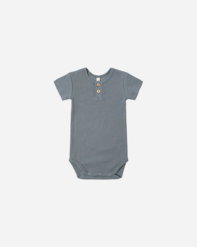 Ribbed Henley Bodysuit | Ocean | Quincy Mae