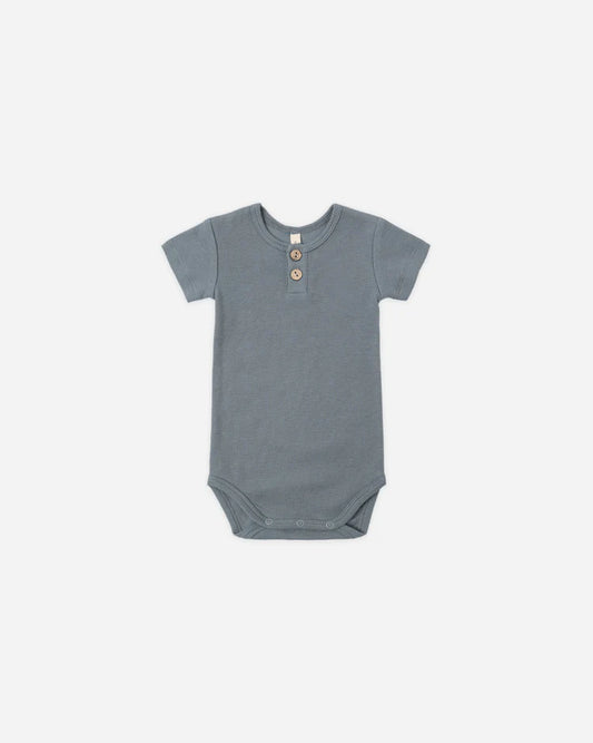 Ribbed Henley Bodysuit | Ocean | Quincy Mae
