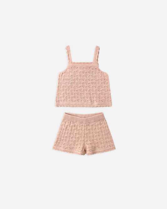 Pointelle Knit Tank + Short Set | Melon | Quincy Mae