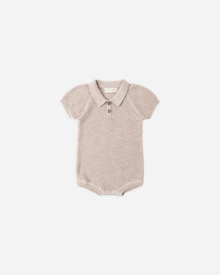 Knit Polo Romper | Heathered Latte | Quincy Mae
