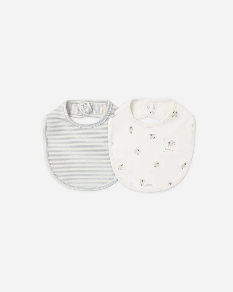 Jersey Snap Bib, 2 Pack | Sheep, Cloud Stripe | Quincy Mae