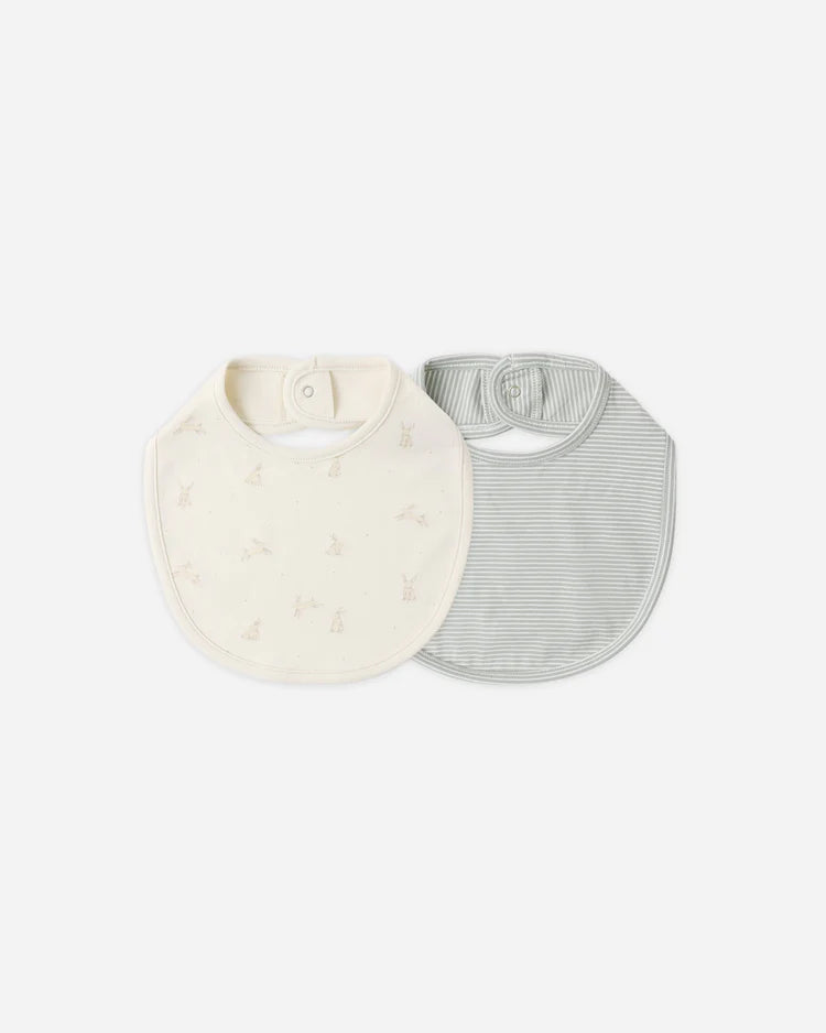 Jersey Snap Bib Pack | Bunnies, Sage Microstripe | Quincy Mae
