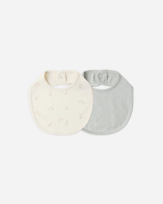 Jersey Snap Bib Pack | Bunnies, Sage Microstripe | Quincy Mea