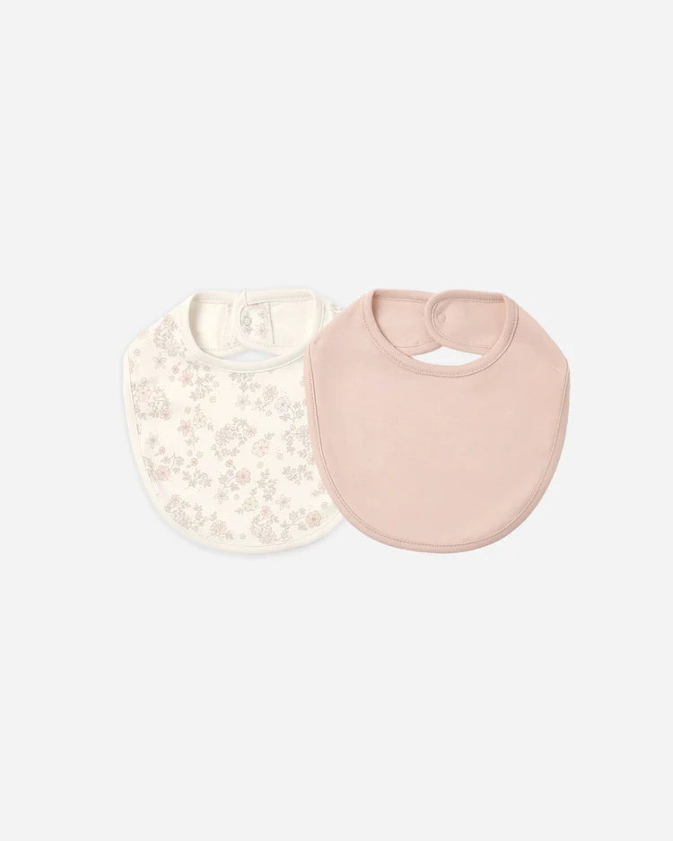 Jersey Snap Bib, 2 Pack | Floral Vine, Dusty Rose | Quincy Mae