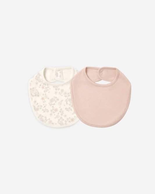 Jersey Snap Bib, 2 Pack | Floral Vine, Dusty Rose | Quincy Mae