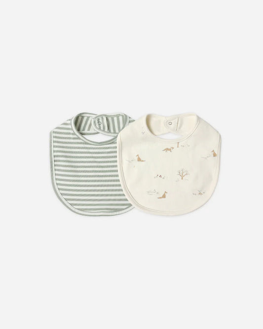 Jersey Snap Bib, 2 Pack | Fox Land,  Fern Stripe | Quincy Mae
