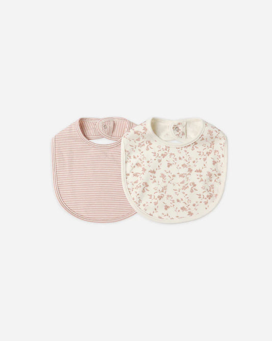 Jersey Snap Bib, 2 Pack | French Garden, Rose Micro Stripe | Quincy Mae
