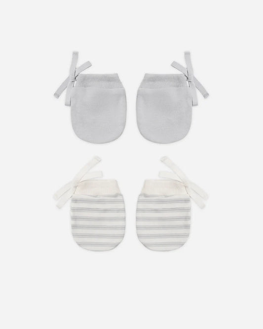 No Scratch Mittens, Set Of 2 | Cloud Stripe, Cloud | Quincy Mae