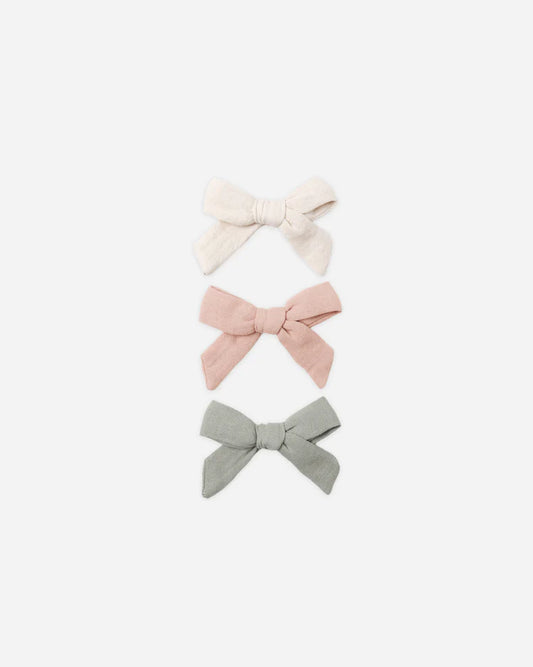 Bow W. Clip, Set Of 3 | Natural, Fern,  Rose | Quincy Mae