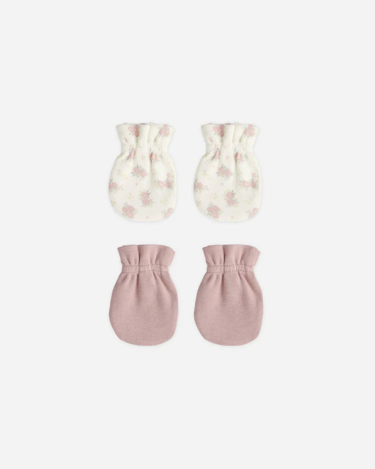 No Scratch Mittens Set | Mauve, Flower Field | Quincy Mae