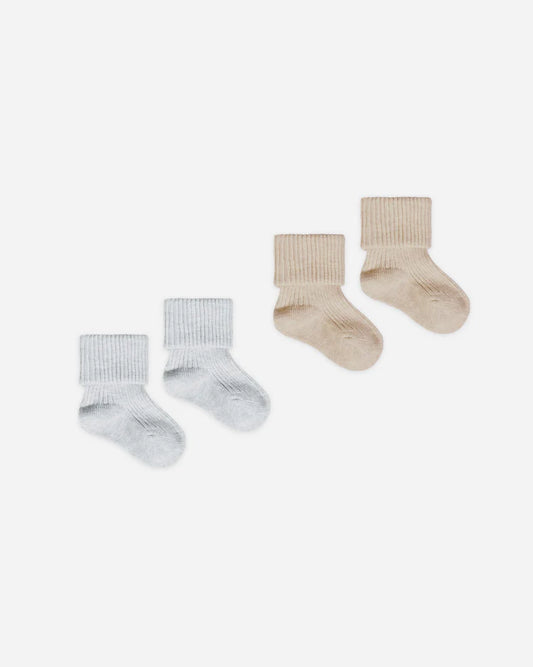 Melange Socks | Taupe, Blue | Quincy Mae