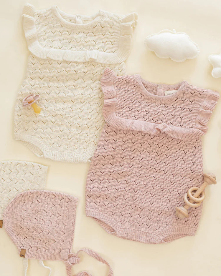 Pointelle Ruffle Romper | Natural | Quincy Mae