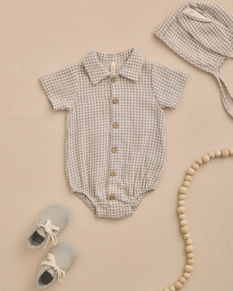 Matteo Romper | Sage Gingham | Quincy Mae