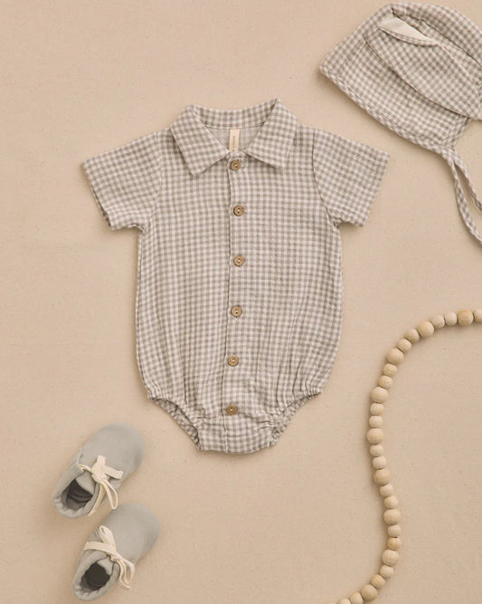Matteo Romper | Sage Gingham | Quincy Mae
