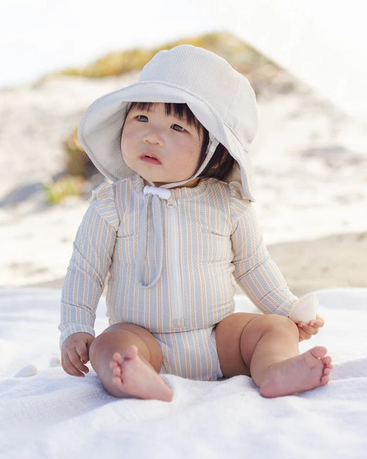 Byron Rashguard One-Piece | Blue + Butterscotch Stripe | Quincy Mae