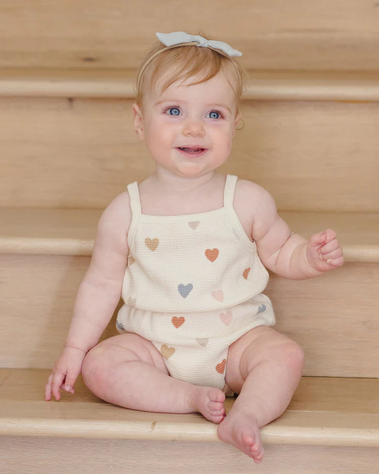 Waffle Cinch Romper | Confetti Hearts | Quincy Mae