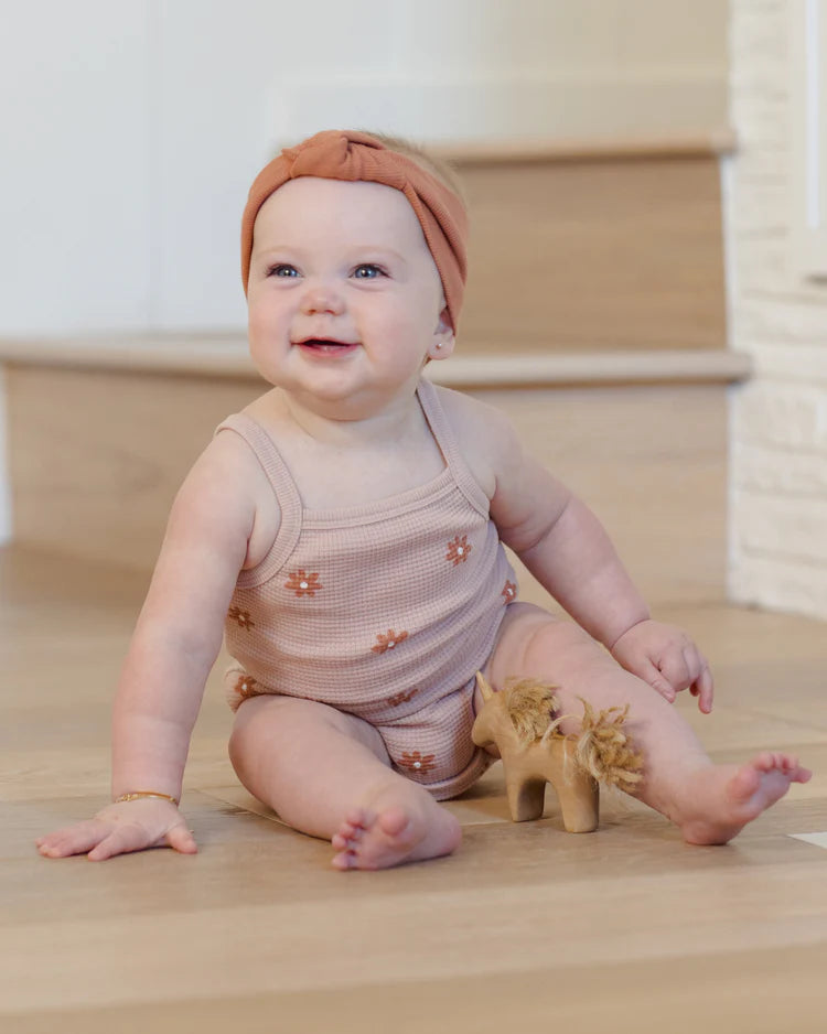 Waffle Cinch Romper | Pink Daisy | Quincy Mae