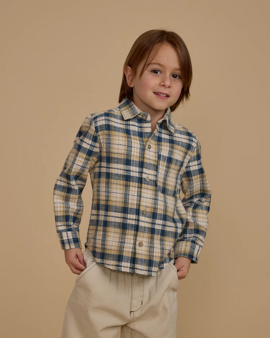 Collared Long Sleeve Shirt | Indigo  Plaid | Rylee & Cru