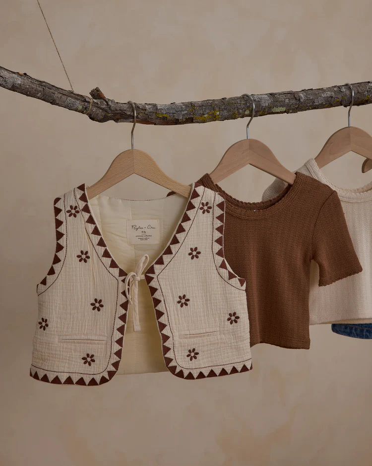 Embroidered Vest | Natural | Rylee & Cru