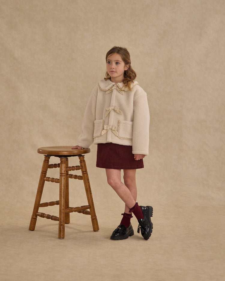Shearling Collared Coat | Natural | Rylee & Cru