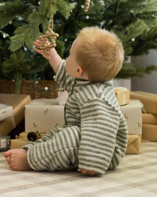 Fuzzy Winter Jumpsuit | Evergreen Stripe| Rylee & Cru