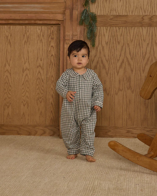 Baby Pajama Romper | Evergreen  Gingham | Rylee & Cru