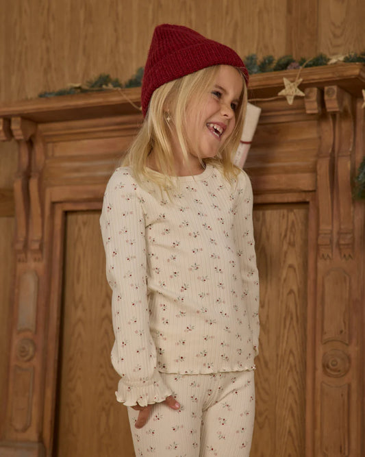 Ribbed Long Sleeve Top | Natural Ditsy | Rylee & Cru