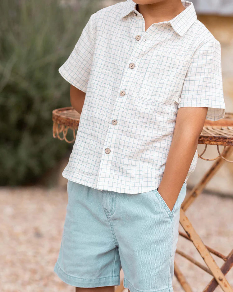 Collared Short Sleeve Shirt | Grid | Rylee & Cru