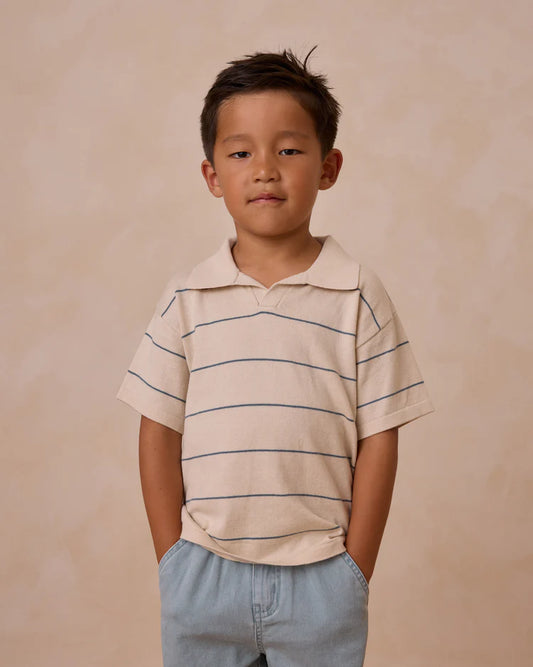 Chandler Knit Polo | Blue Stripe | Rylee & Cru