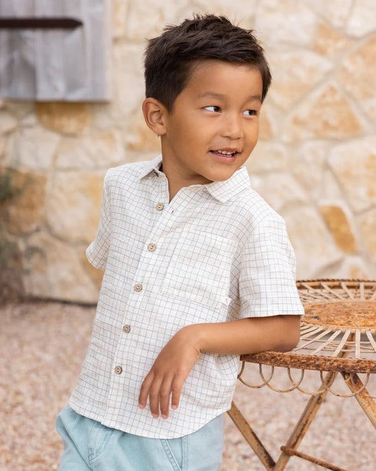Collared Short Sleeve Shirt | Grid | Rylee & Cru