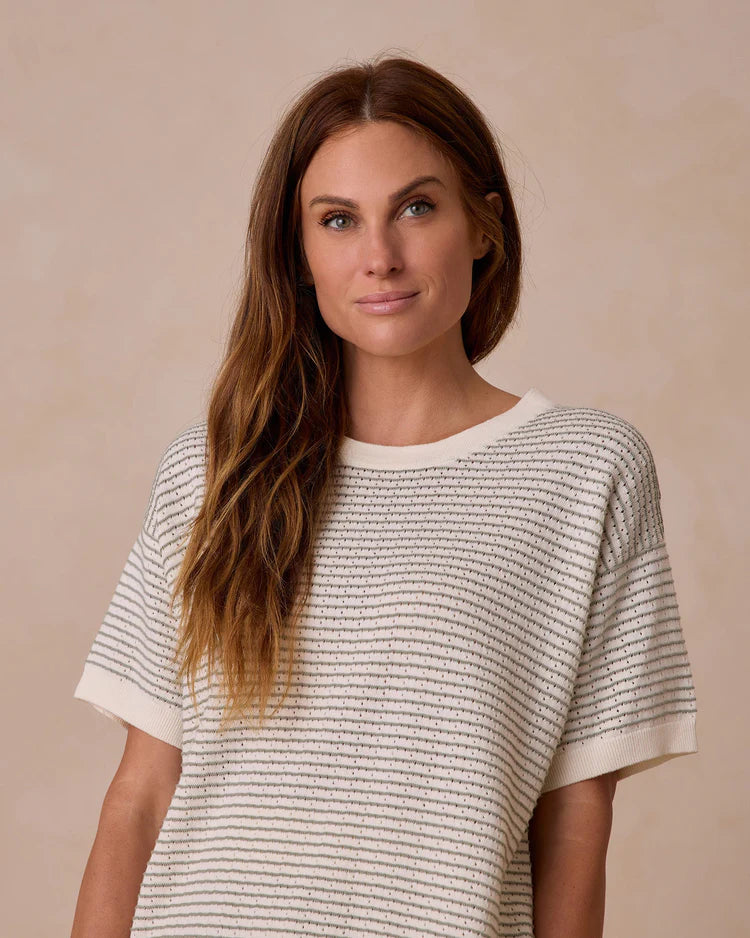 Boxy Crop Knit Tee | Sage Stripe | Rylee & Cru