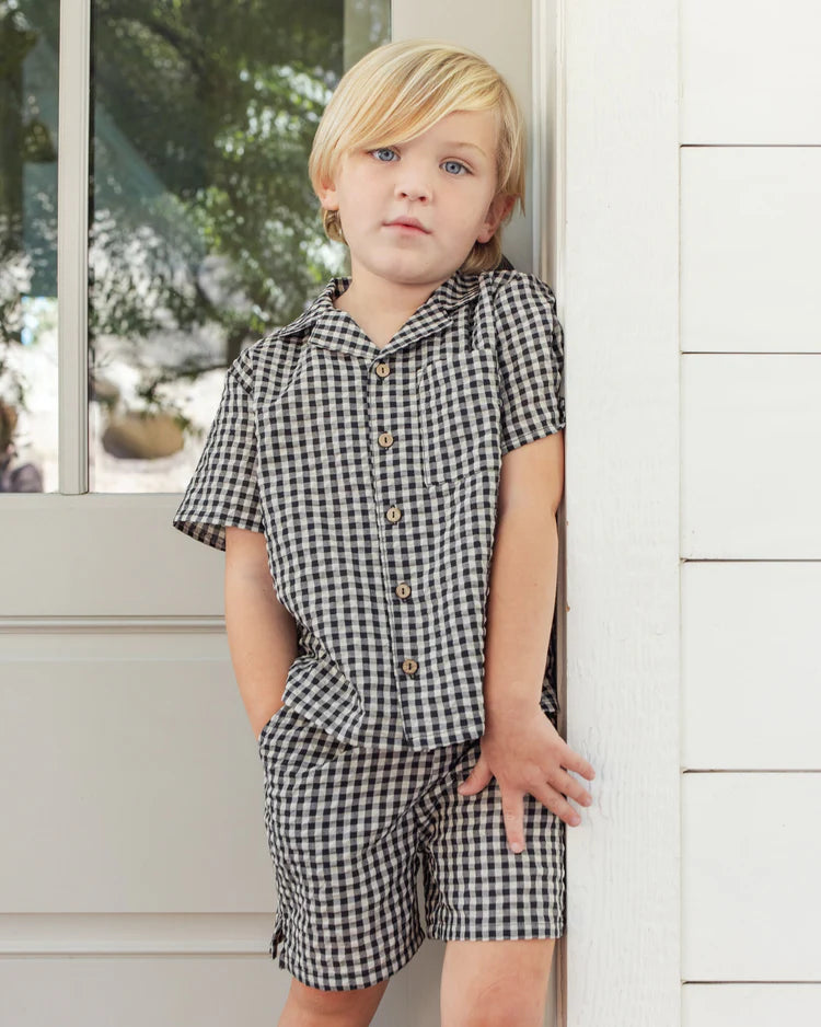 Lapel Clollared Shirt | Black Check | Rylee & Cru