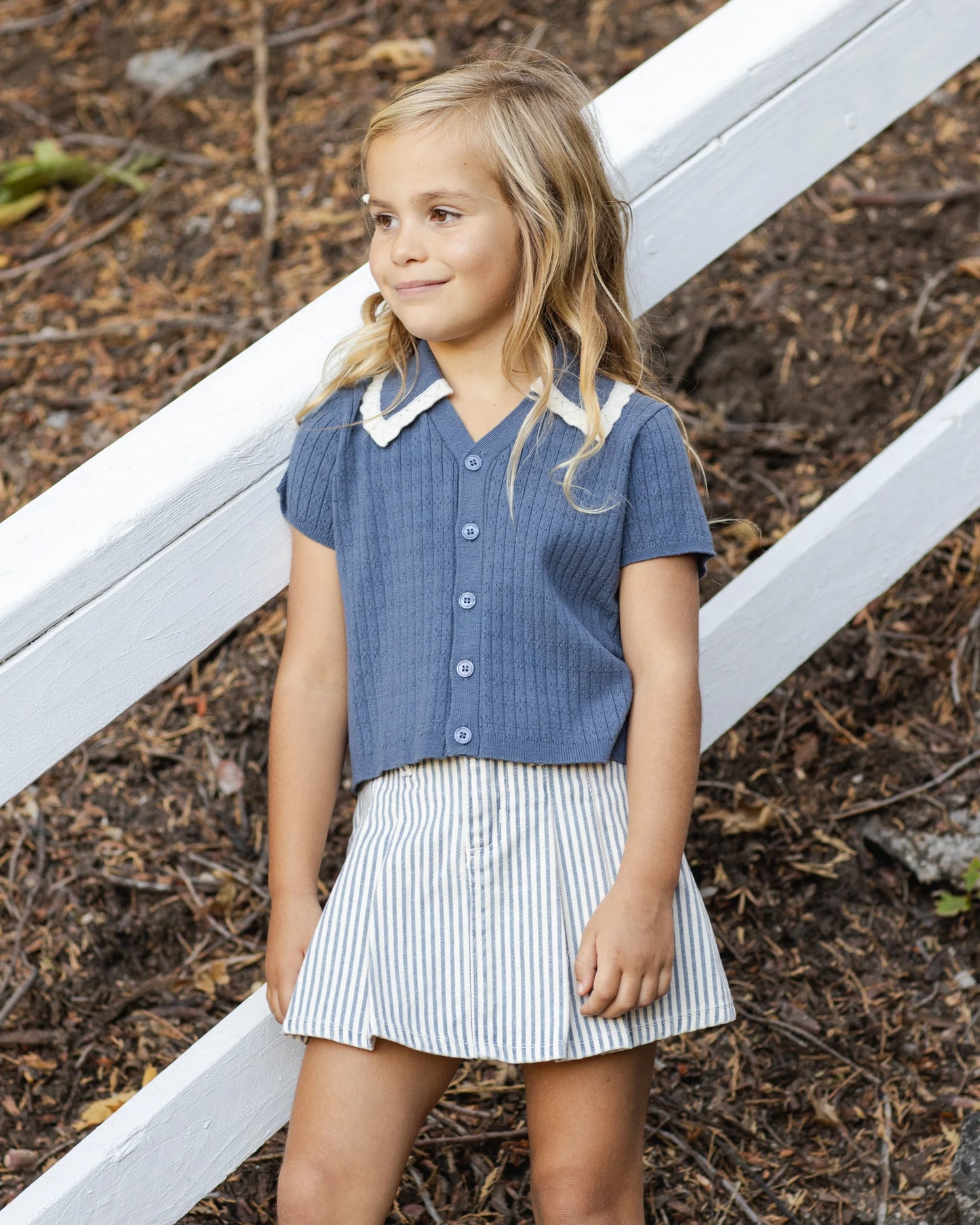 Pleated Denim Skirt | Railroad Stripe | Rylee & Cru