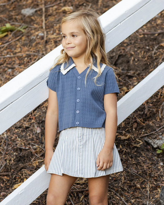 Pleated Denim Skirt | Railroad Stripe | Rylee & Cru