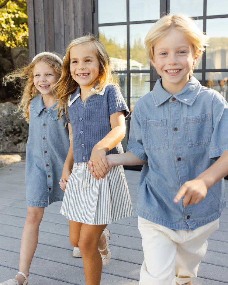 Denim Short Sleeve Overshirt | Washed  Blue | Rylee & Cru