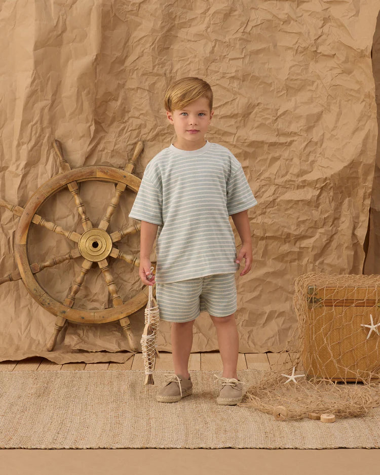 Terry Relaxed Tee | Seafoam Stripe | Rylee & Cru