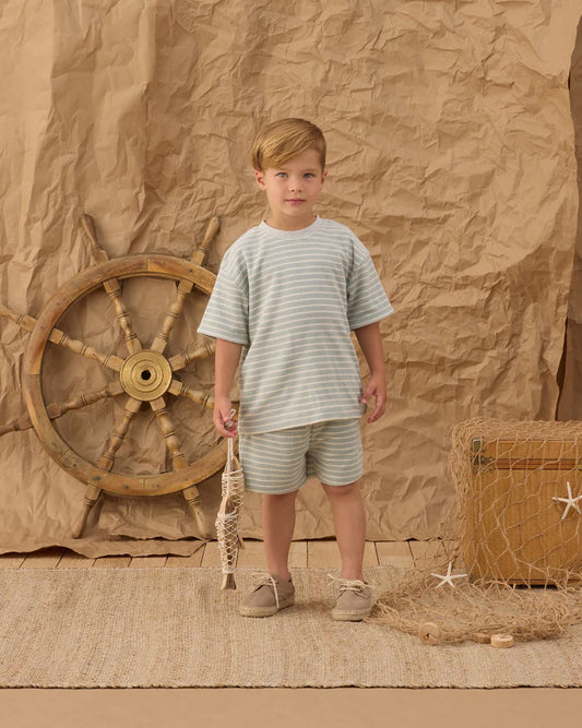 Terry Relaxed Tee | Seafoam Stripe | Rylee & Cru