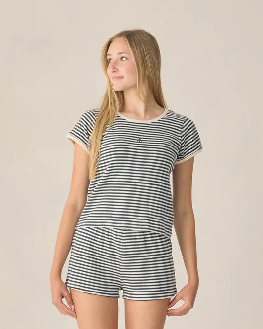 Teen Pointelle Short + Tee Set | Navy Stripe | Rylee & Cru